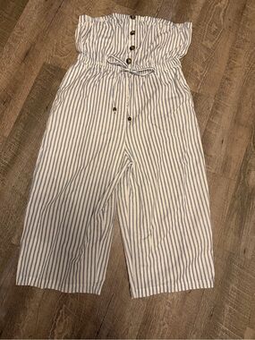 J.O.A. Blue & White Striped Strapless Jumpsuit